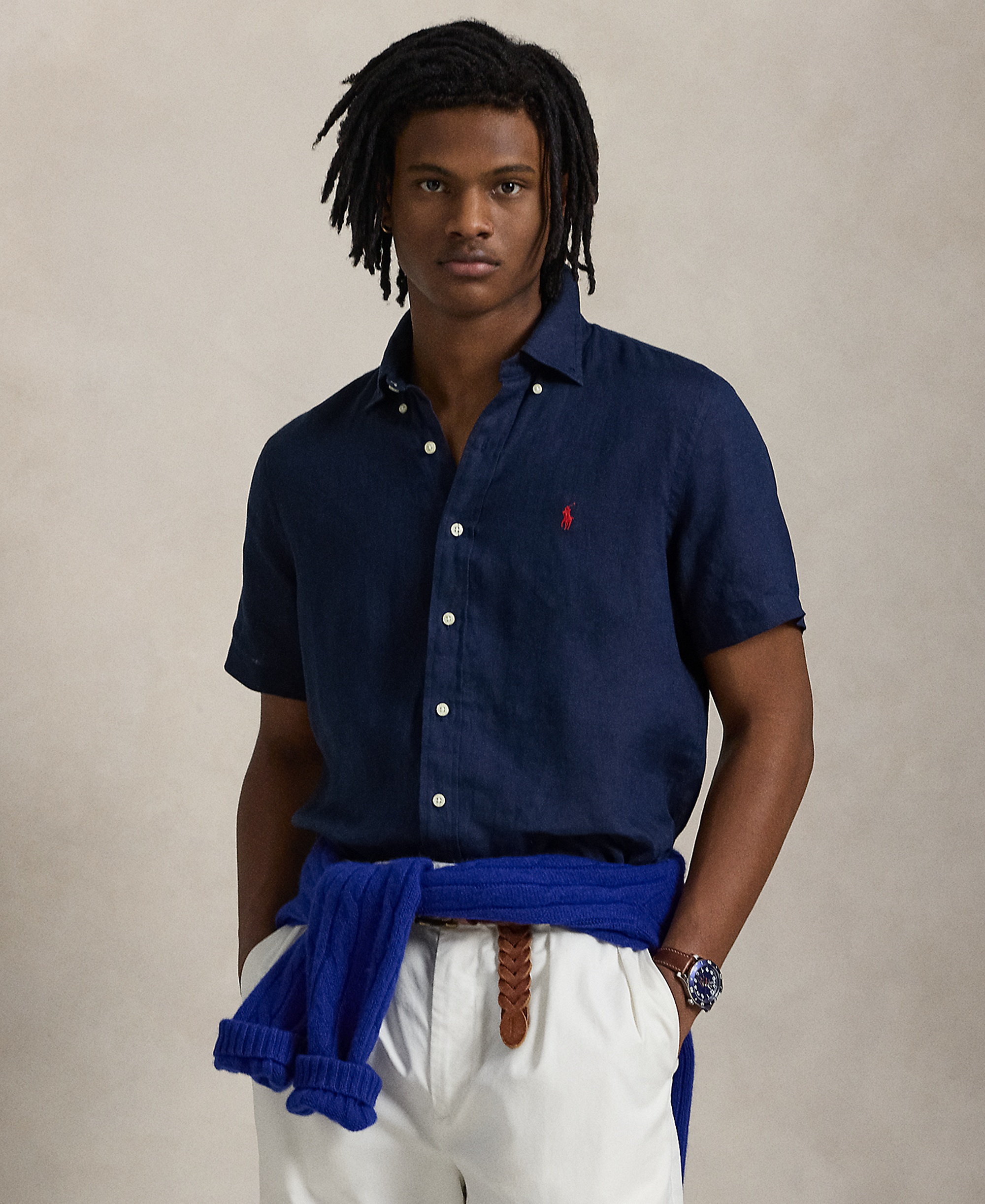 Polo Ralph Lauren Men's Short-Sleeve Linen Button-Up Shirt - Newport Navy