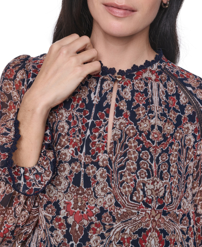 Tommy Hilfiger Women's Lace Long-Sleeve Blouse - Midnight/ Khaki