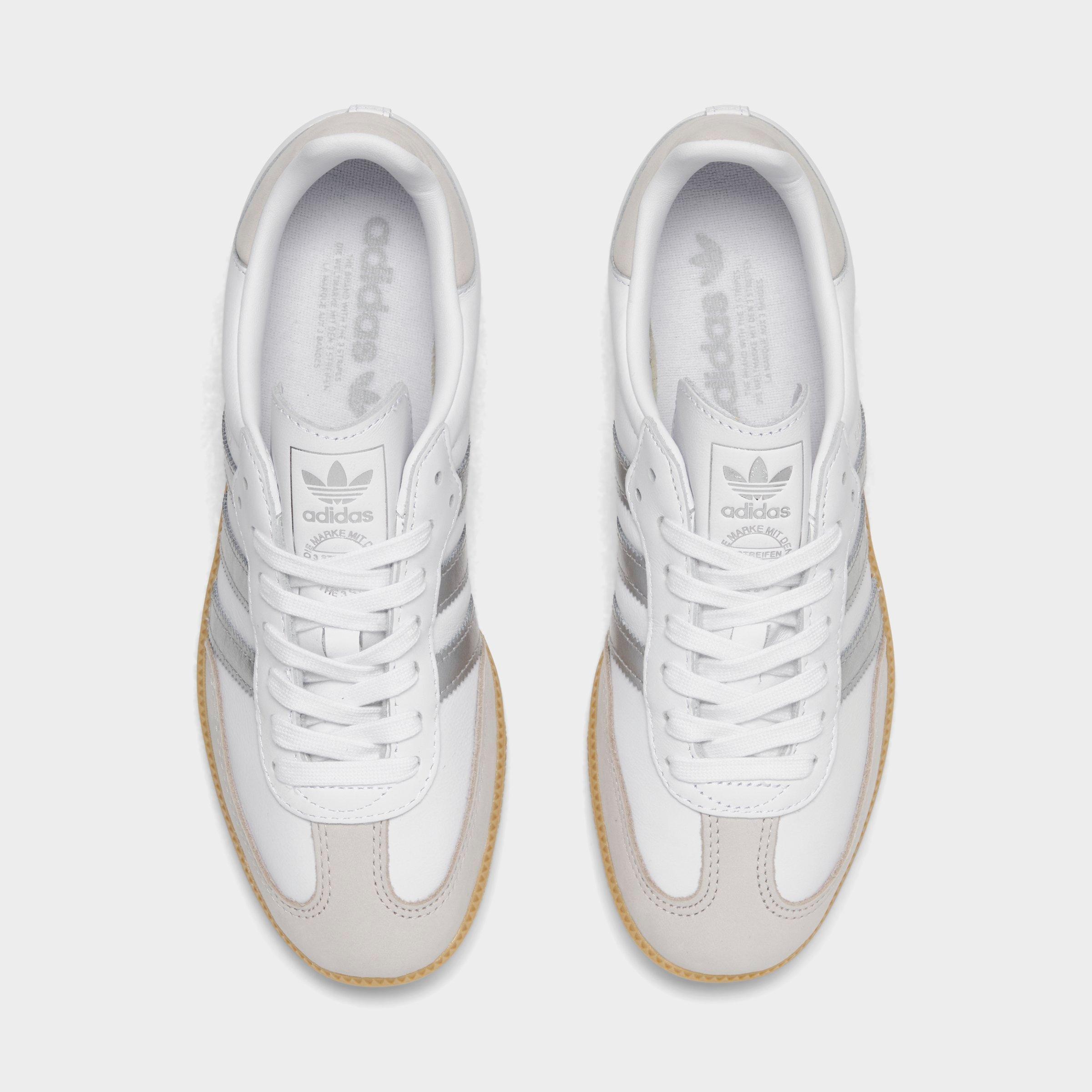 Women's adidas Originals Samba OG Casual Shoes - Part 6 - Cloud White/Silver Metallic/Grey One - Top view