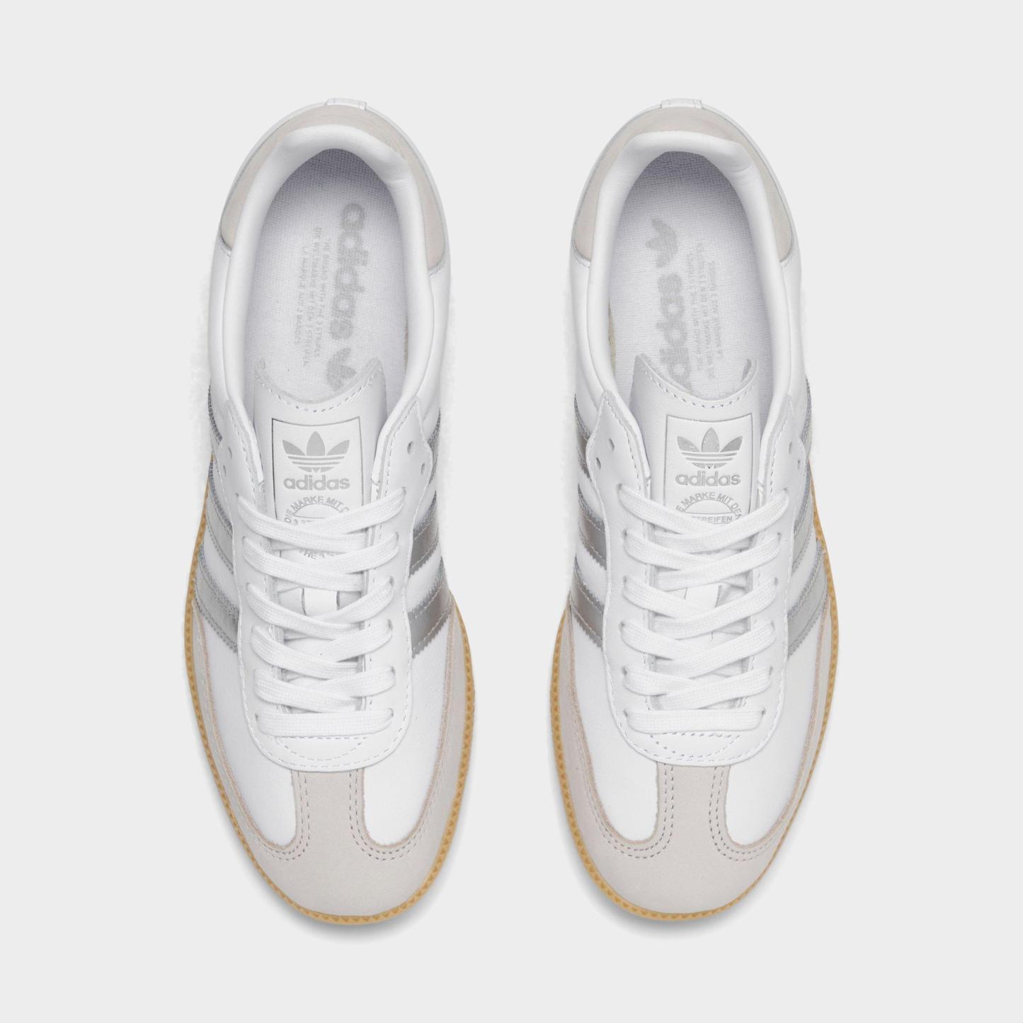 Women's adidas Originals Samba OG Casual Shoes - Part 6 - Cloud White/Silver Metallic/Grey One - Top view
