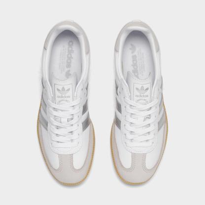 Women's adidas Originals Samba OG Casual Shoes - Part 6 - Cloud White/Silver Metallic/Grey One - Top view