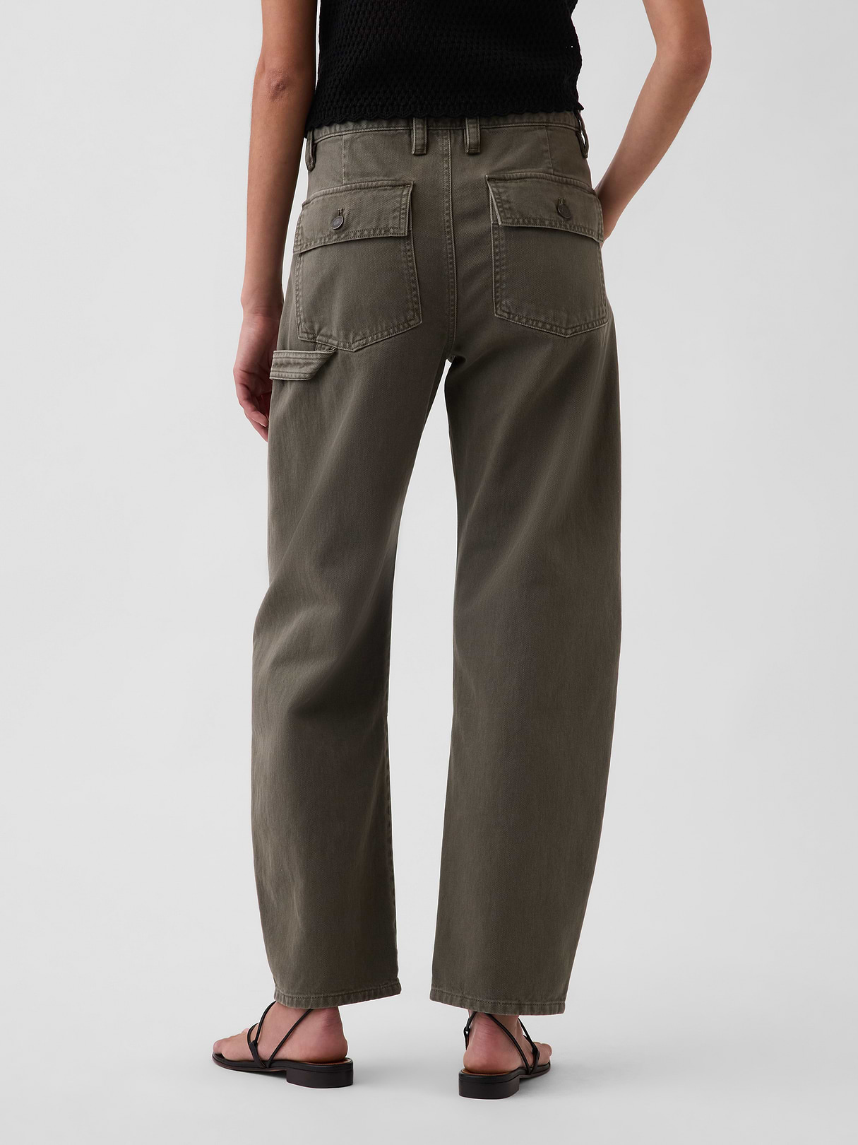 Mid Rise Barrel Utility Ankle Pants - Black moss green