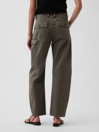 Mid Rise Barrel Utility Ankle Pants - Black moss green