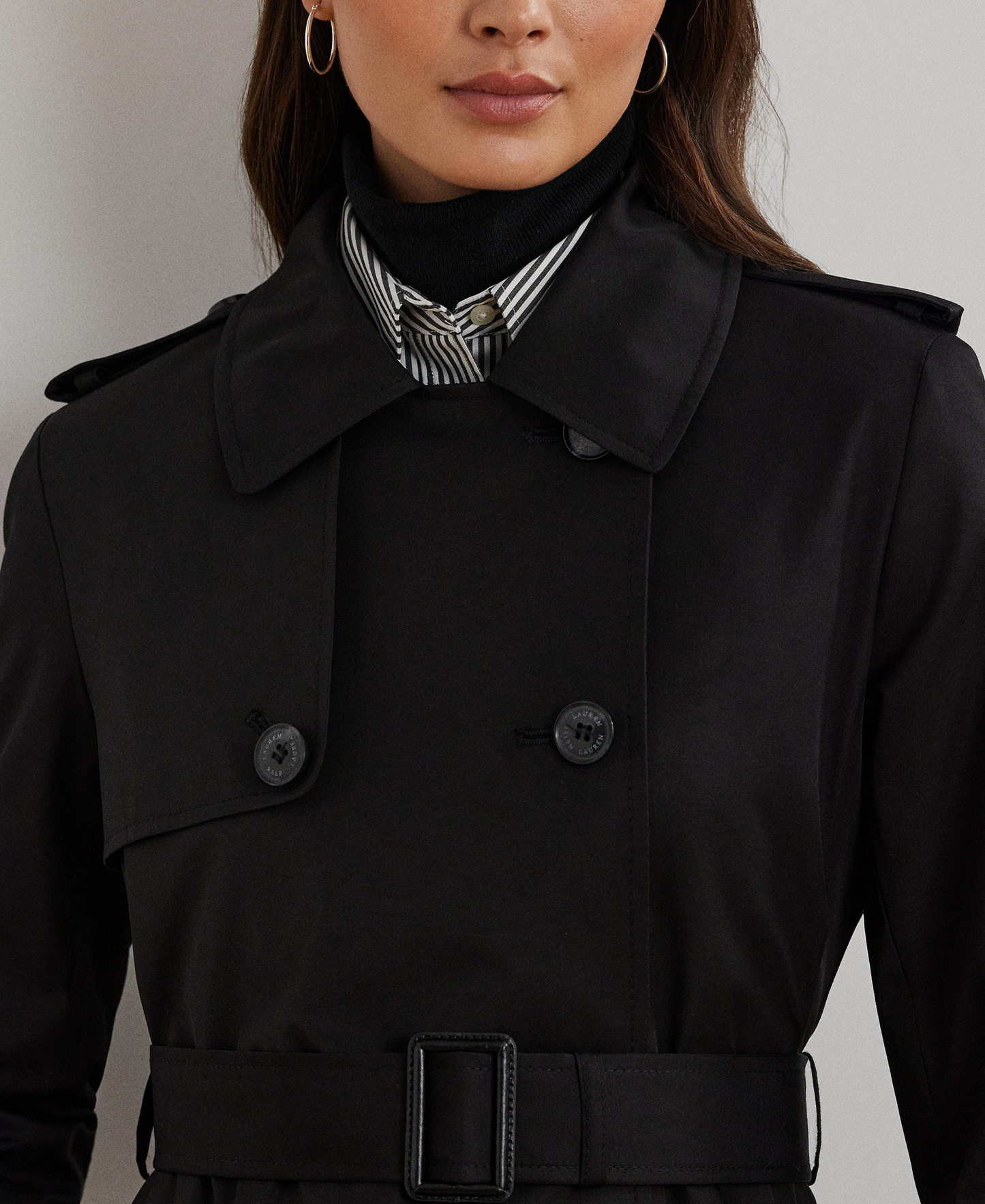 Lauren Ralph Lauren Petite Water-Resistant Double-Breasted Trench Coat, Created for Macy's - Black