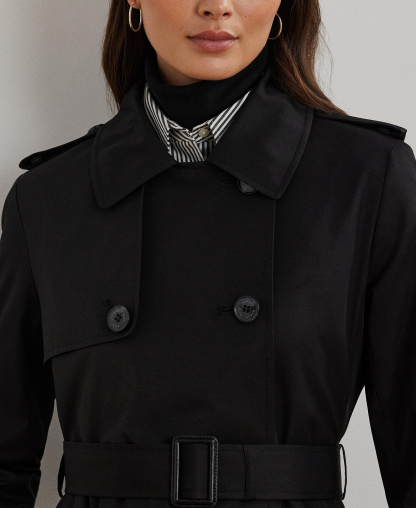 Lauren Ralph Lauren Petite Water-Resistant Double-Breasted Trench Coat, Created for Macy's - Black