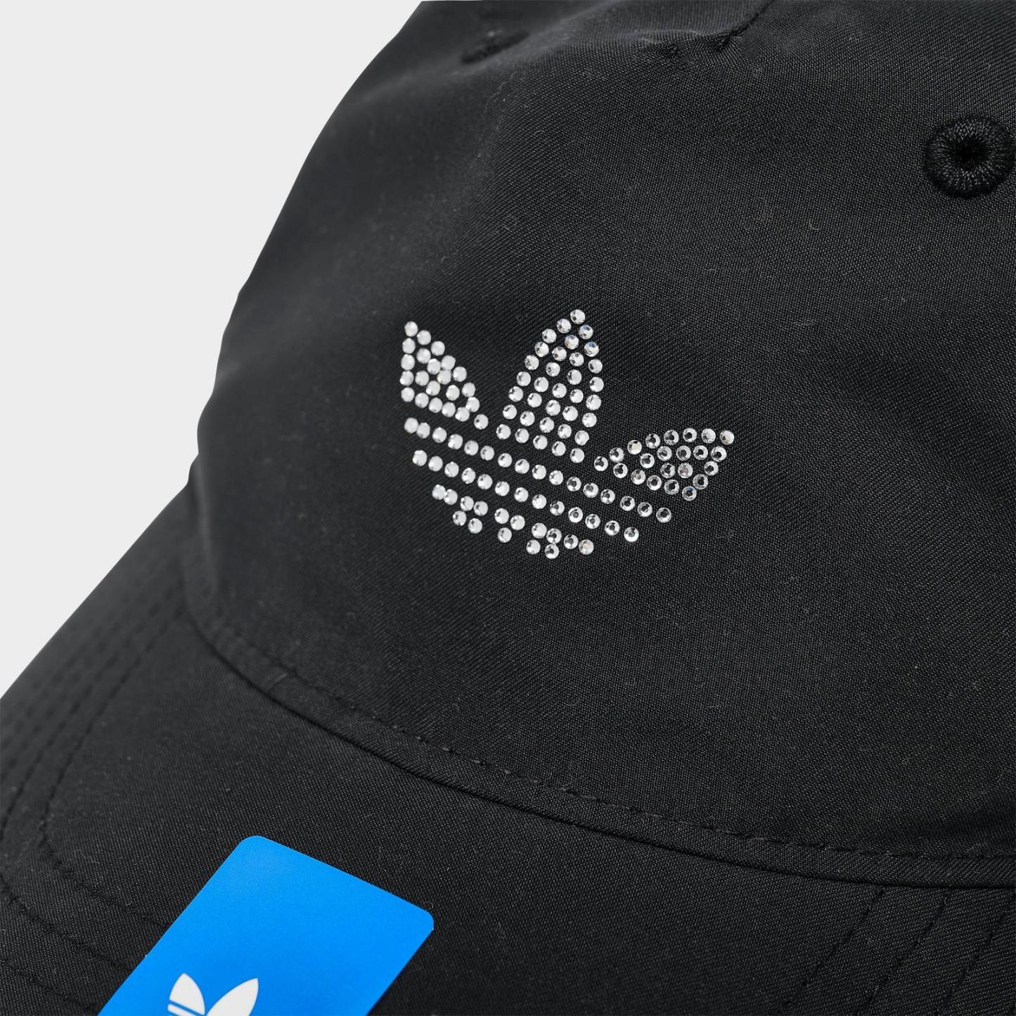Women's adidas Originals Rhinestone Trefoil Strapback Hat - Black - view 5