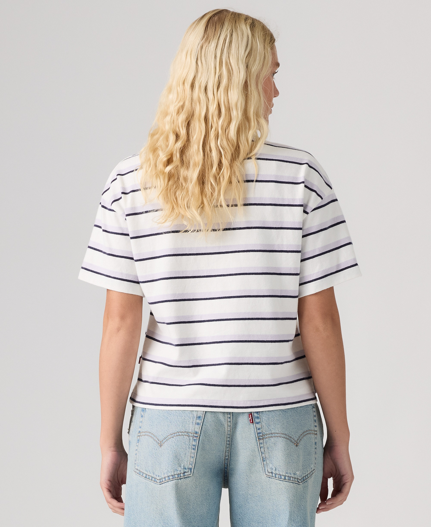Levi's Women's Didion Rugby Short-Sleeve Collared Polo Shirt - Pepper Stripe Lavender Blue