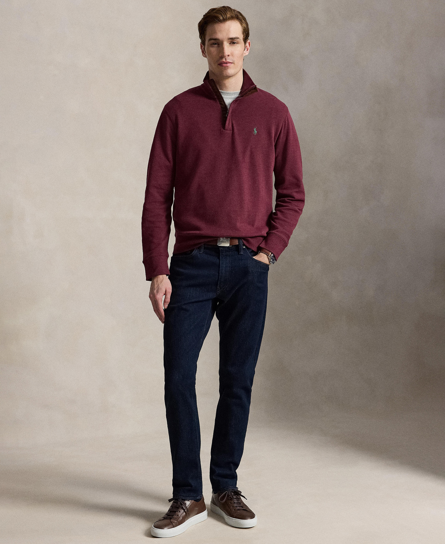 Polo Ralph Lauren Men's Luxury Jersey Quarter-Zip Pullover Sweater - Spring Wine Heather