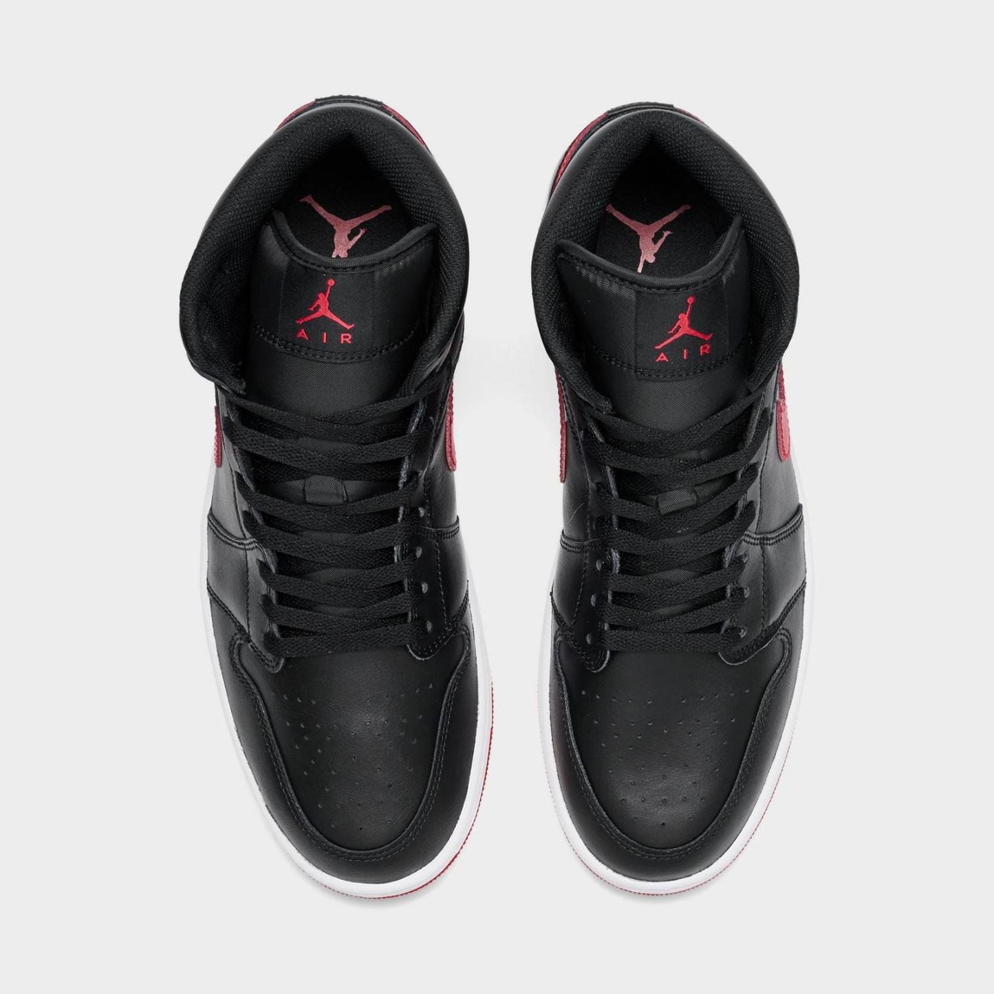 Men's Air Jordan Retro 1 Mid Casual Shoes - Black/University Red/White - view 5