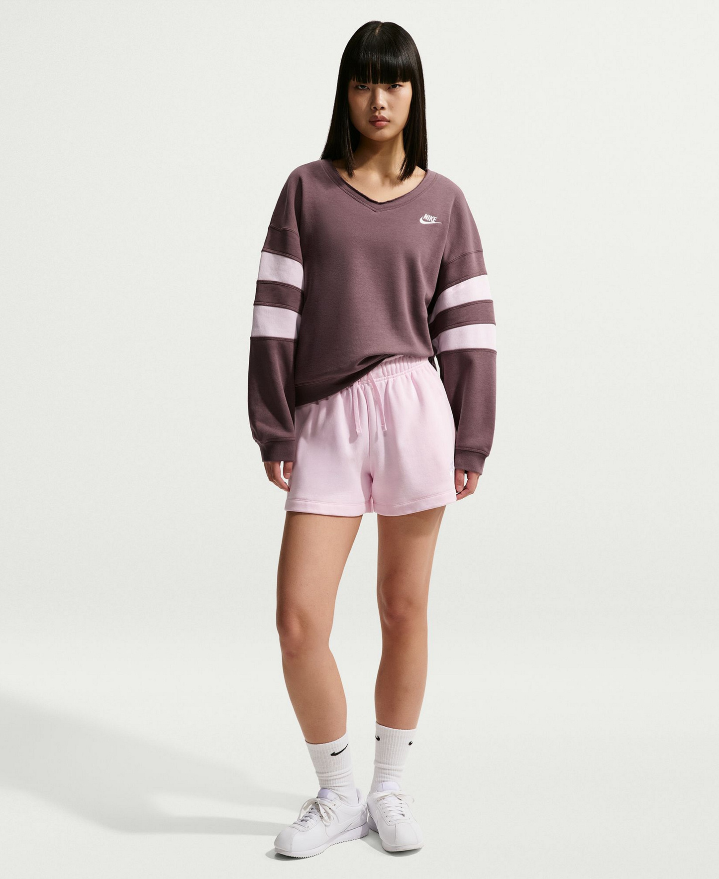 Nike Women's Sportswear Club Fleece Oversized V-Neck Sweatshirt - Tattoo/Pink Foam/Pink Foam