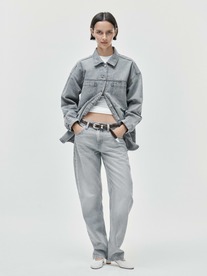 Mid Rise Straight Taper Jeans - Grey wash