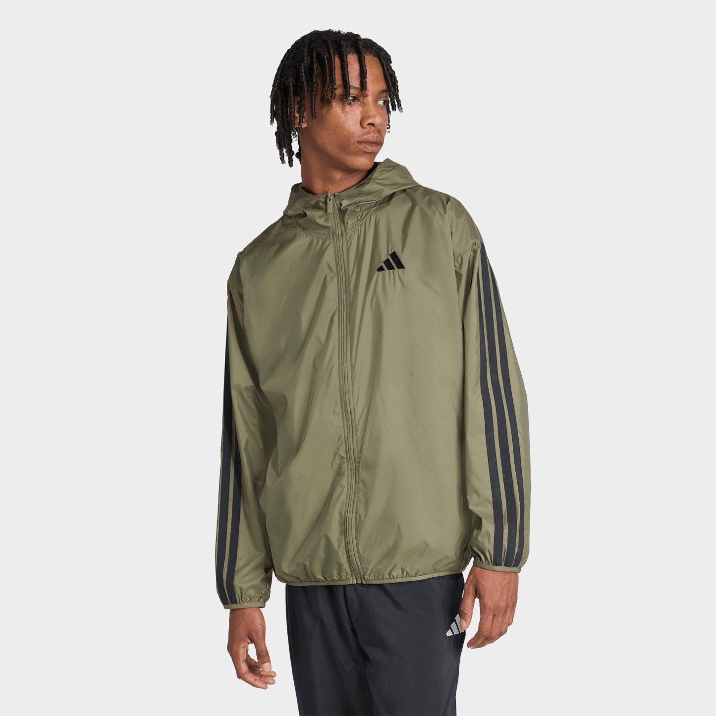 Men's adidas Essentials 3-Stripes Full-Zip Windbreaker Jacket - Olive Strata/Black