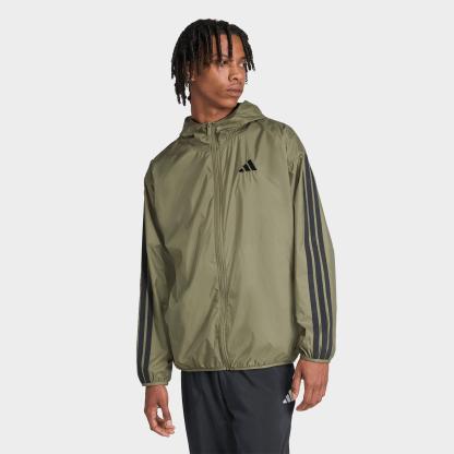 Men's adidas Essentials 3-Stripes Full-Zip Windbreaker Jacket - Olive Strata/Black
