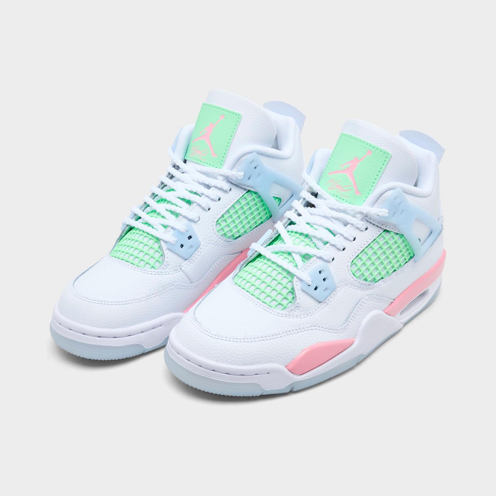 Girls' Big Kids' Air Jordan Retro 4 Basketball Shoes - White/Medium Soft Pink/Half Blue/Vapor Green - view 2