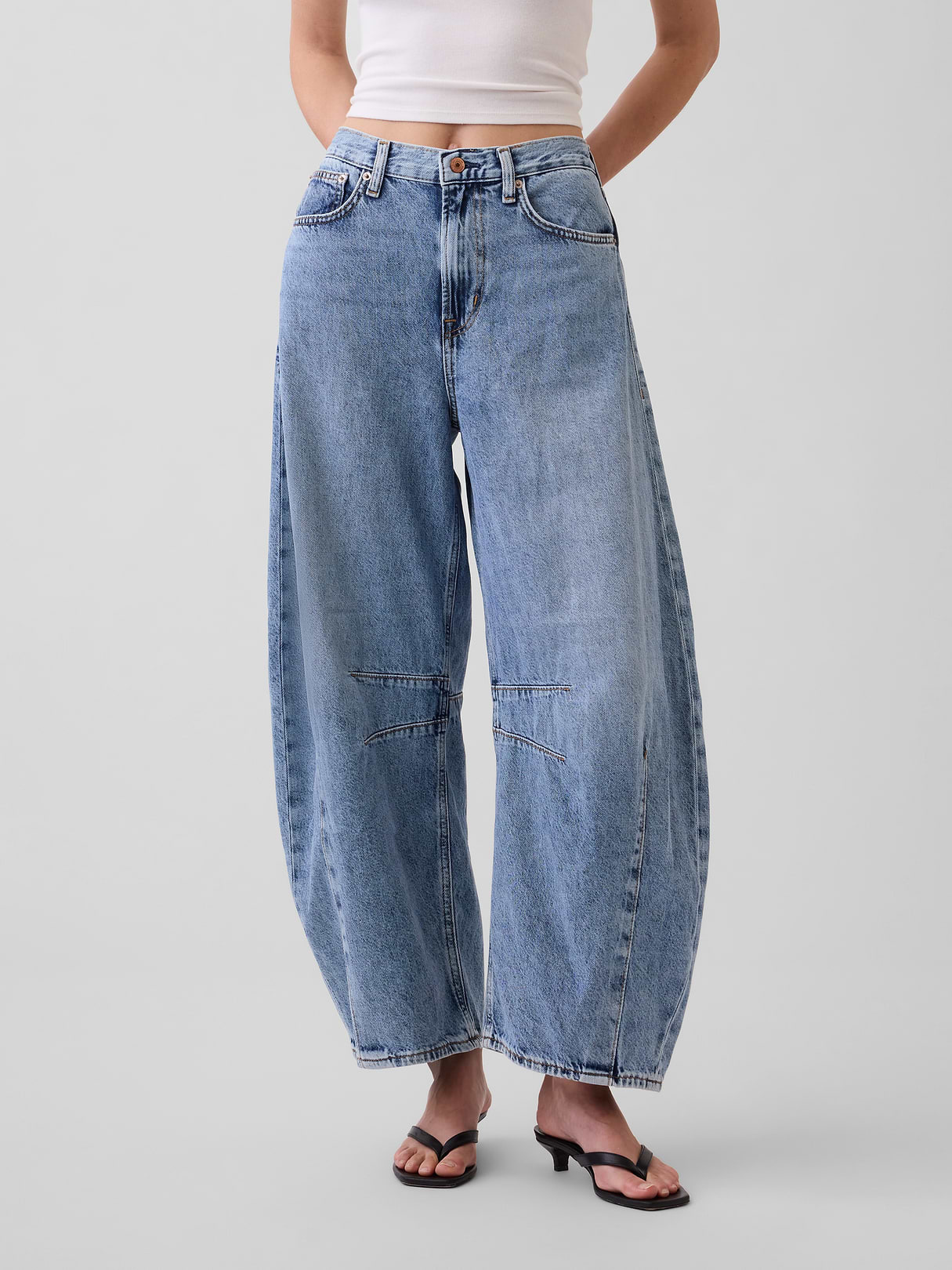 High Rise UltraSoft Crossover Horseshoe Jeans - Medium indigo