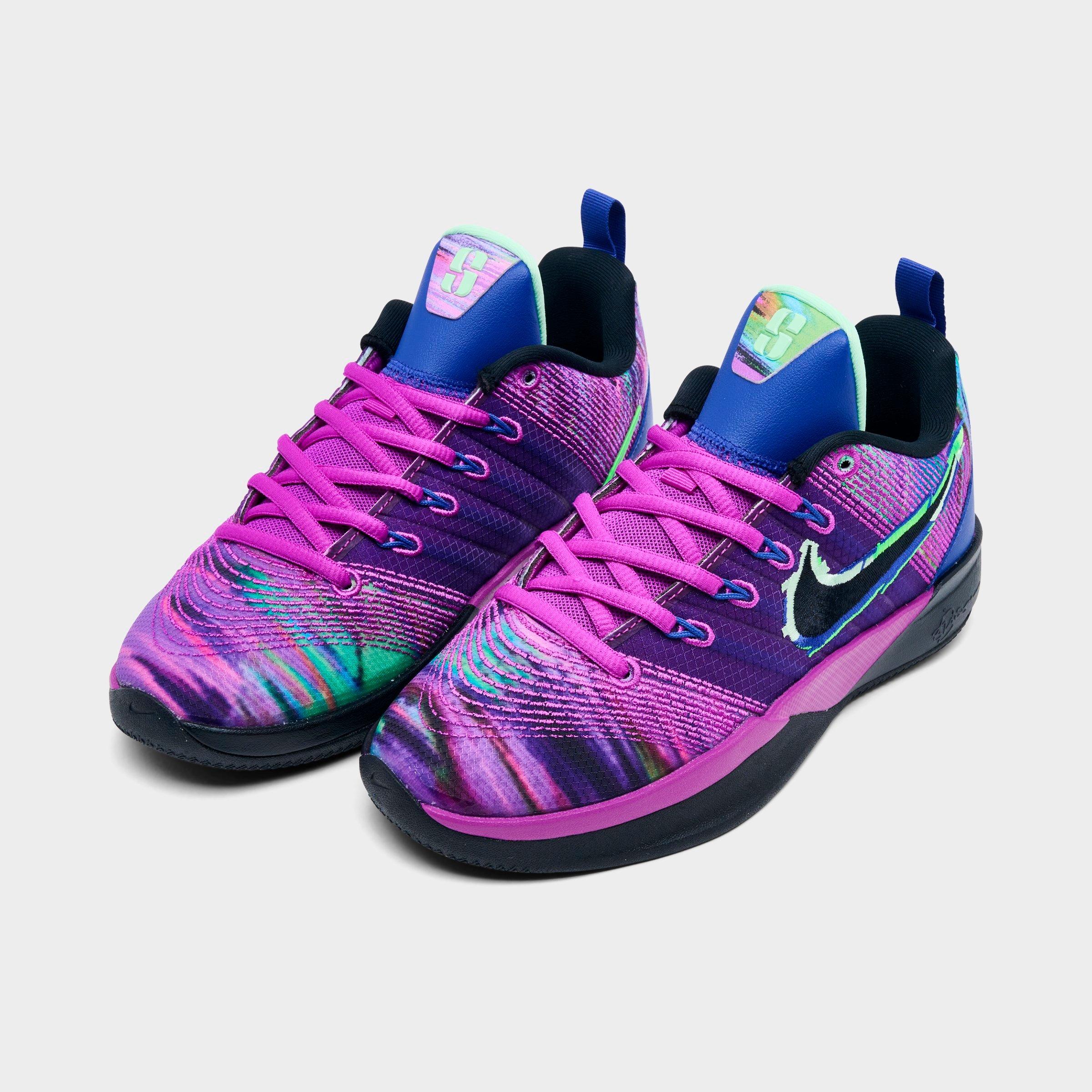 Big Kids' Nithtke Sabrina 3 Basketball Shoes - Vivid Purple/Deep Night/Vapor Green/Black - Both shoes facing left