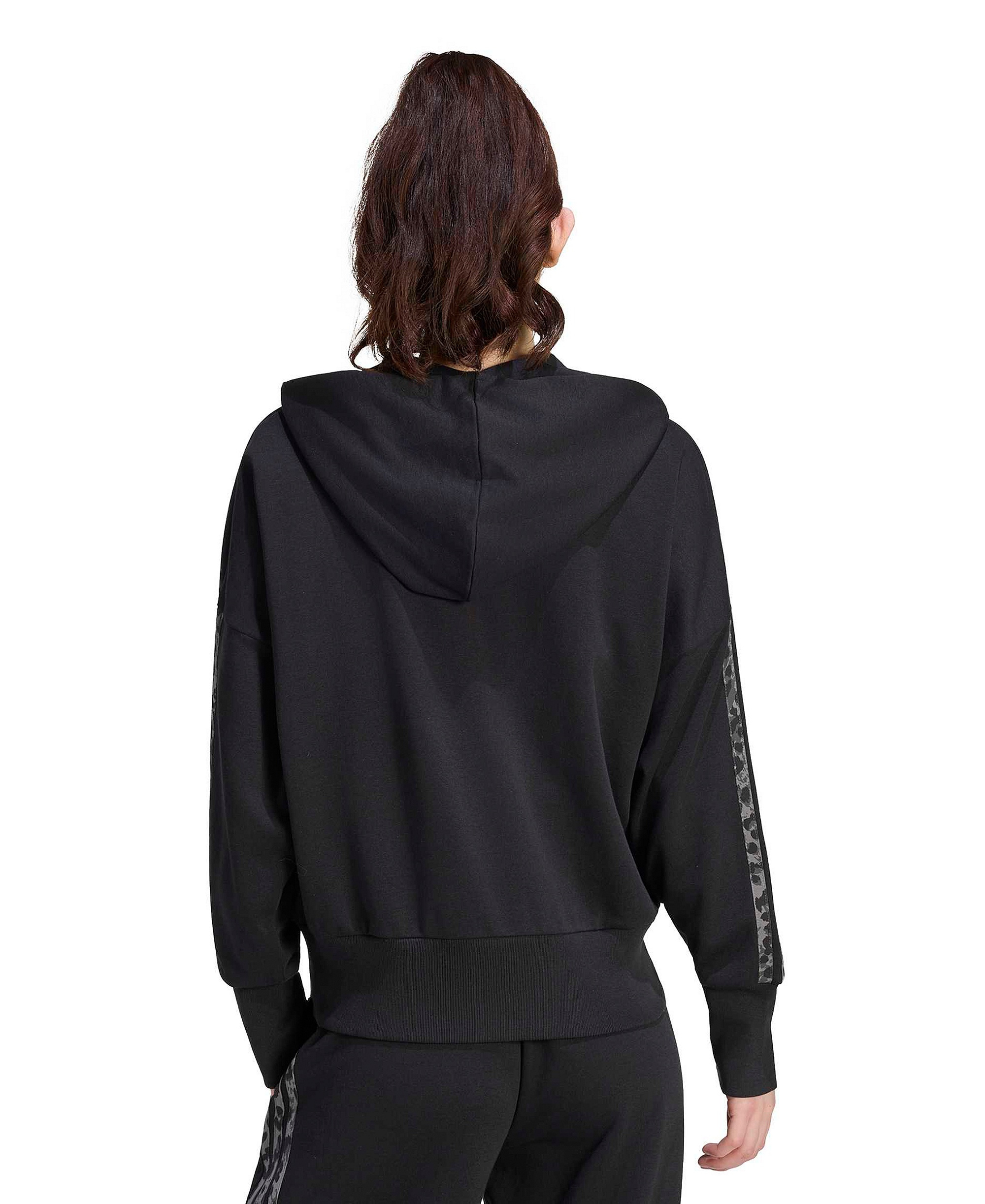 adidas Women's Seasonal Essentials Animal Print 3-Stripes Hooded Track Jacket - Black/multicolor/grey Four