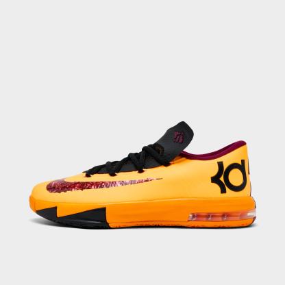 Big Kids' Nithtke KD 6 Basketball Shoes - Laser Orange/Raspberry Red/Black - Left shoe facing left. Outside of the shoe.