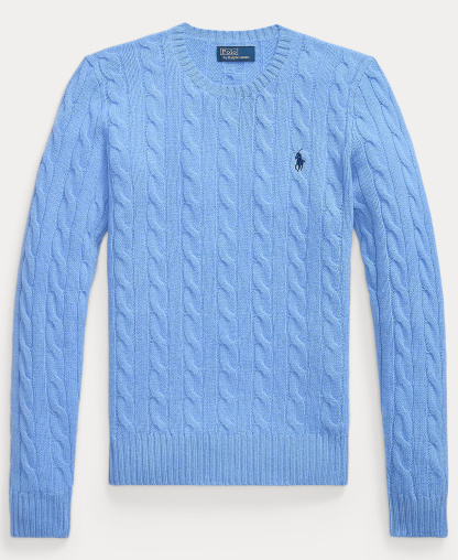 Polo Ralph Lauren Women's Cable Wool-Cashmere Crew Neck Sweater - New Litchfield Blue