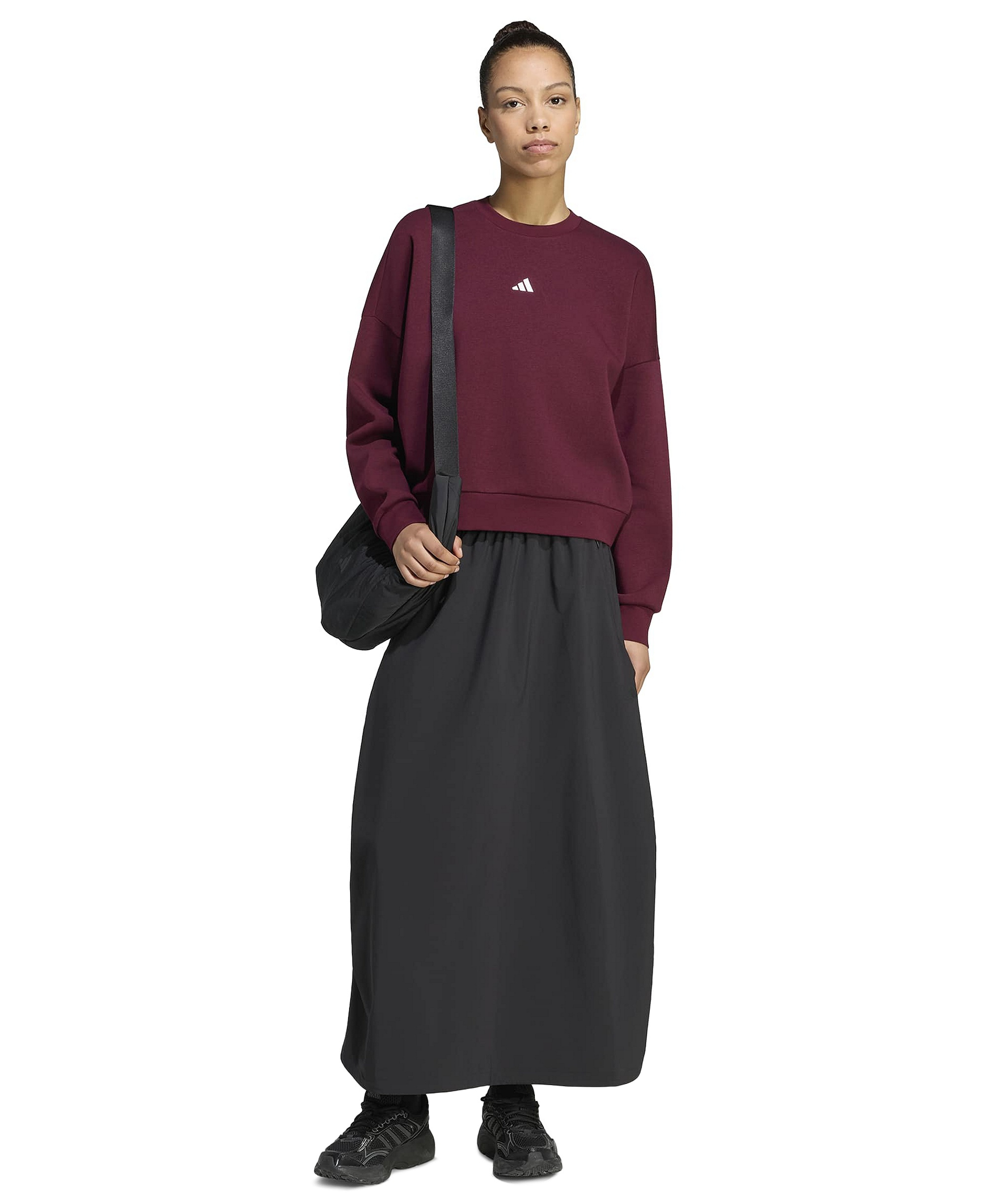 adidas Women's Essentials Crewneck Small-Logo Sweatshirt - Maroon/white
