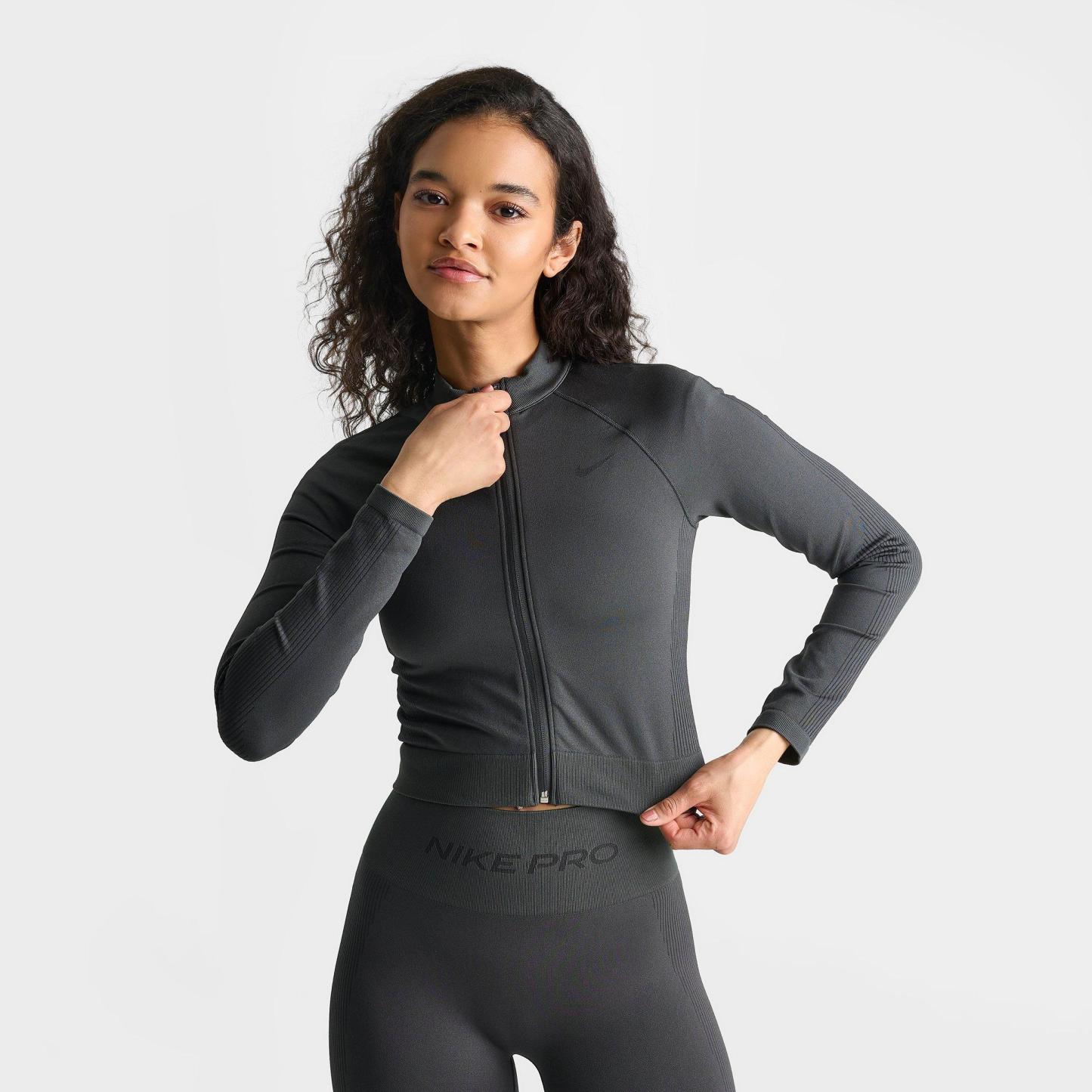 Women's Nithtke Pro Seamless Cropped Full-Zip Training Top - Dark Smoke Grey
