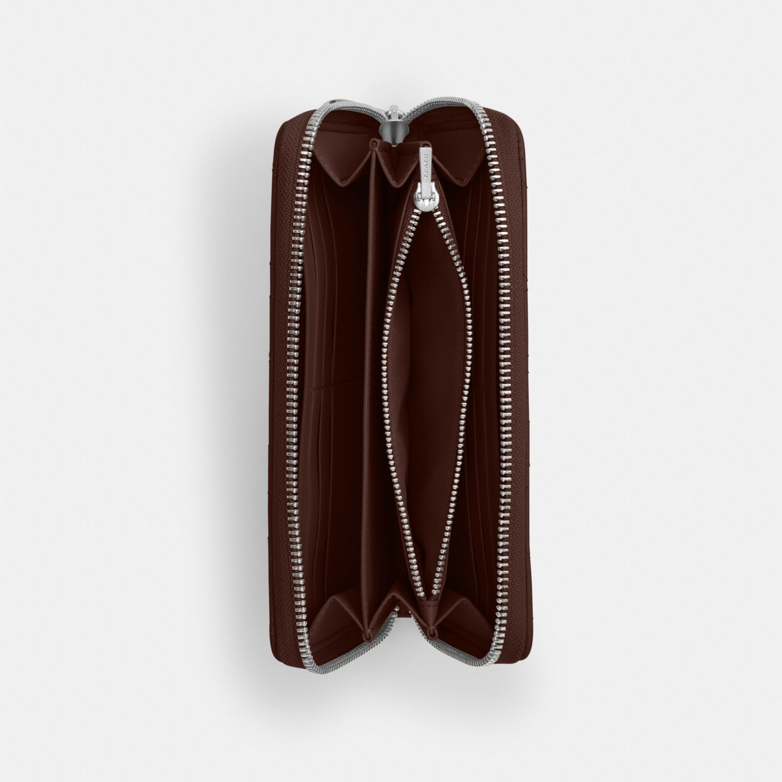 Long Zip Around Wallet With Quilting - Silver/Maple - view 4