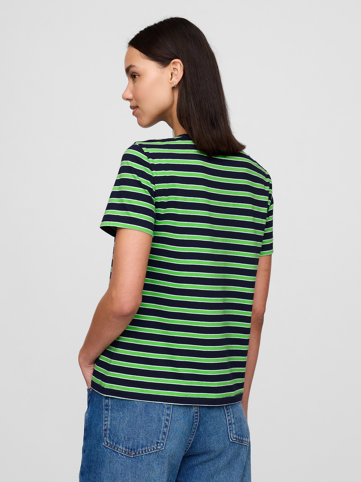 Organic Cotton VintageSoft T-Shirt - Navy blue and green stripe