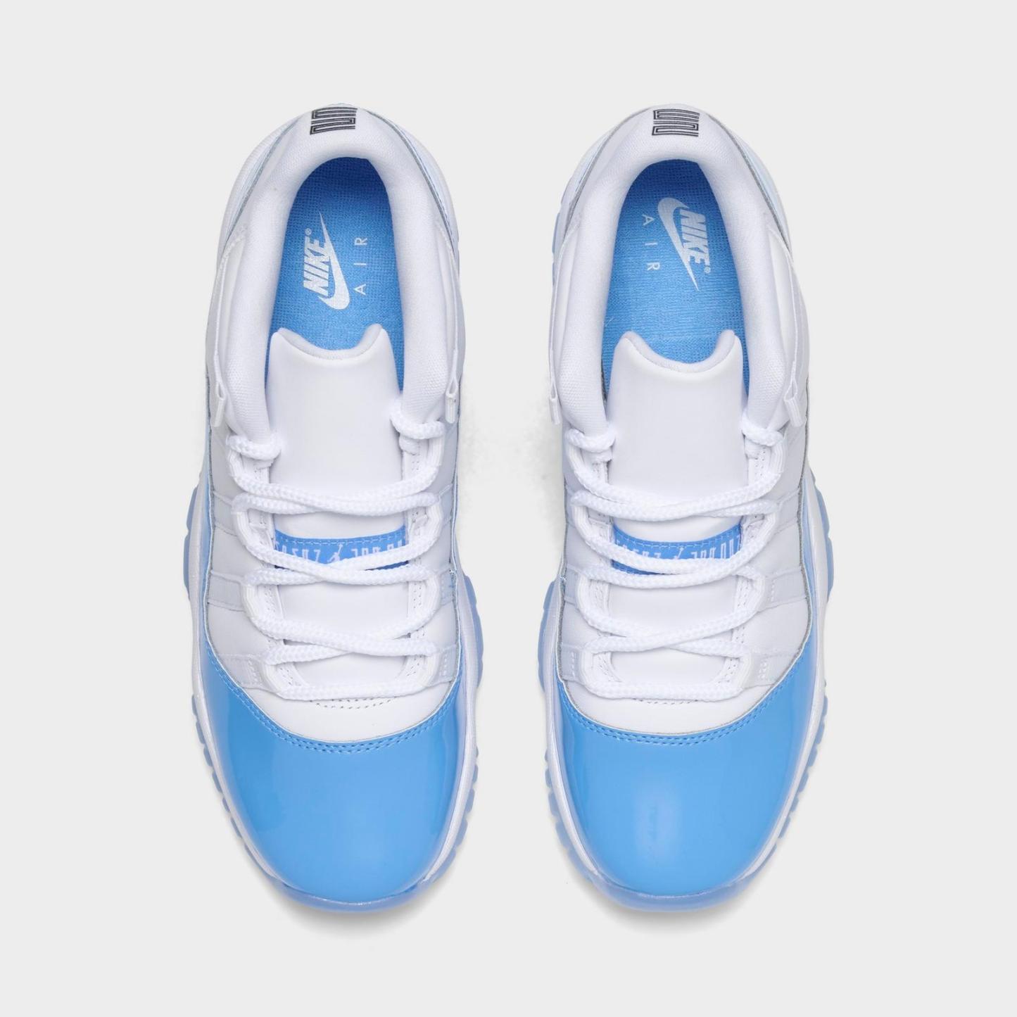 Big Kids' Air Jordan Retro 11 Low Basketball Shoes - White/University Blue/Black - Left shoe facing left. Outside of the shoe. - view 5