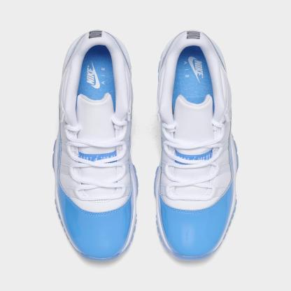 Big Kids' Air Jordan Retro 11 Low Basketball Shoes - White/University Blue/Black - Left shoe facing left. Outside of the shoe. - view 5