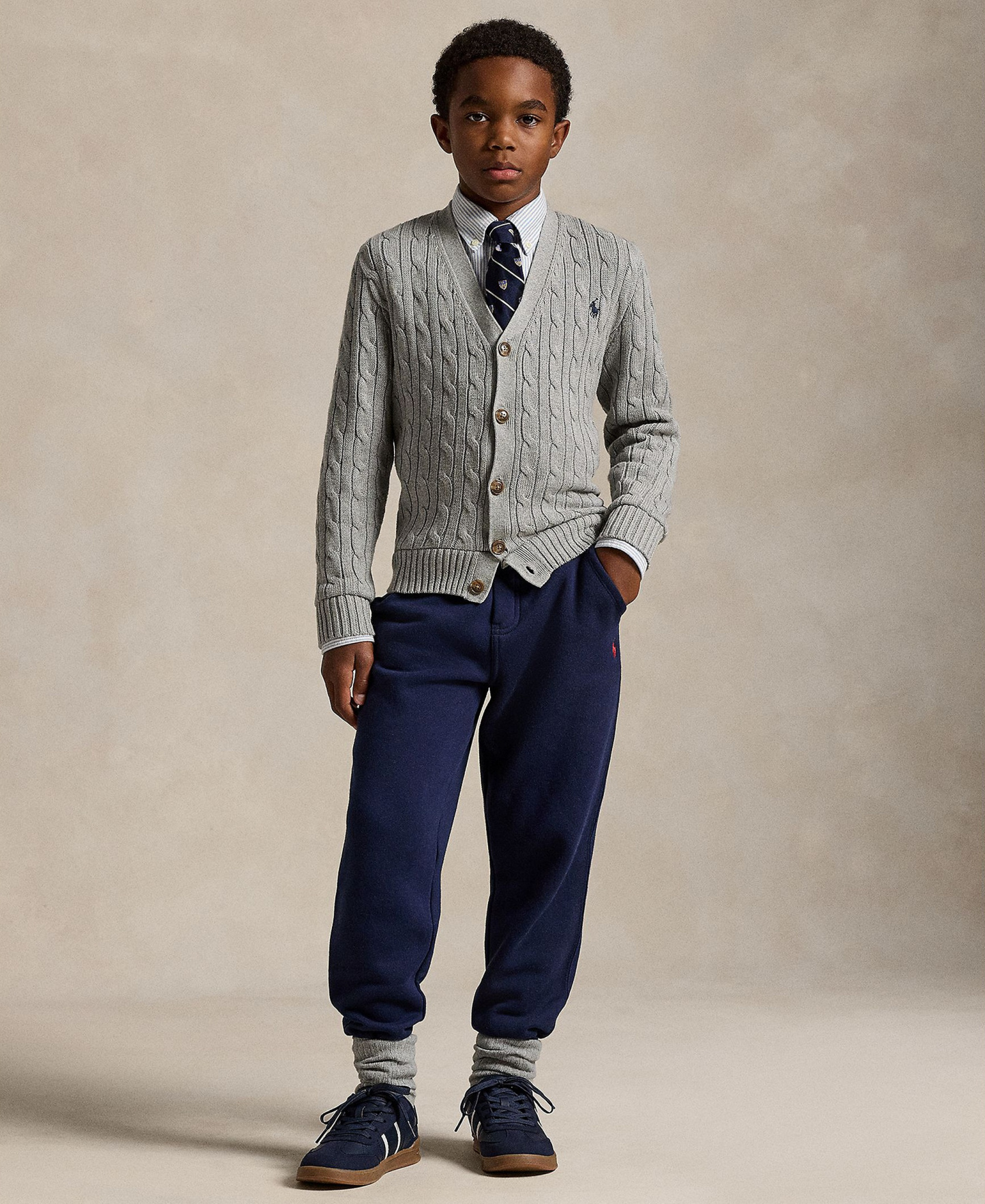Polo Ralph Lauren Big Boys Cable-Knit Cotton V-Neck Cardigan Sweater - Andover Heather