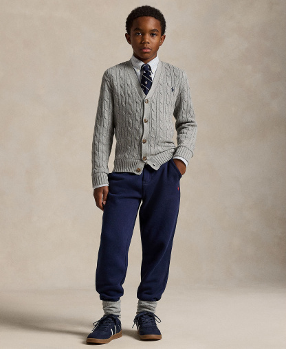 Polo Ralph Lauren Big Boys Cable-Knit Cotton V-Neck Cardigan Sweater - Andover Heather