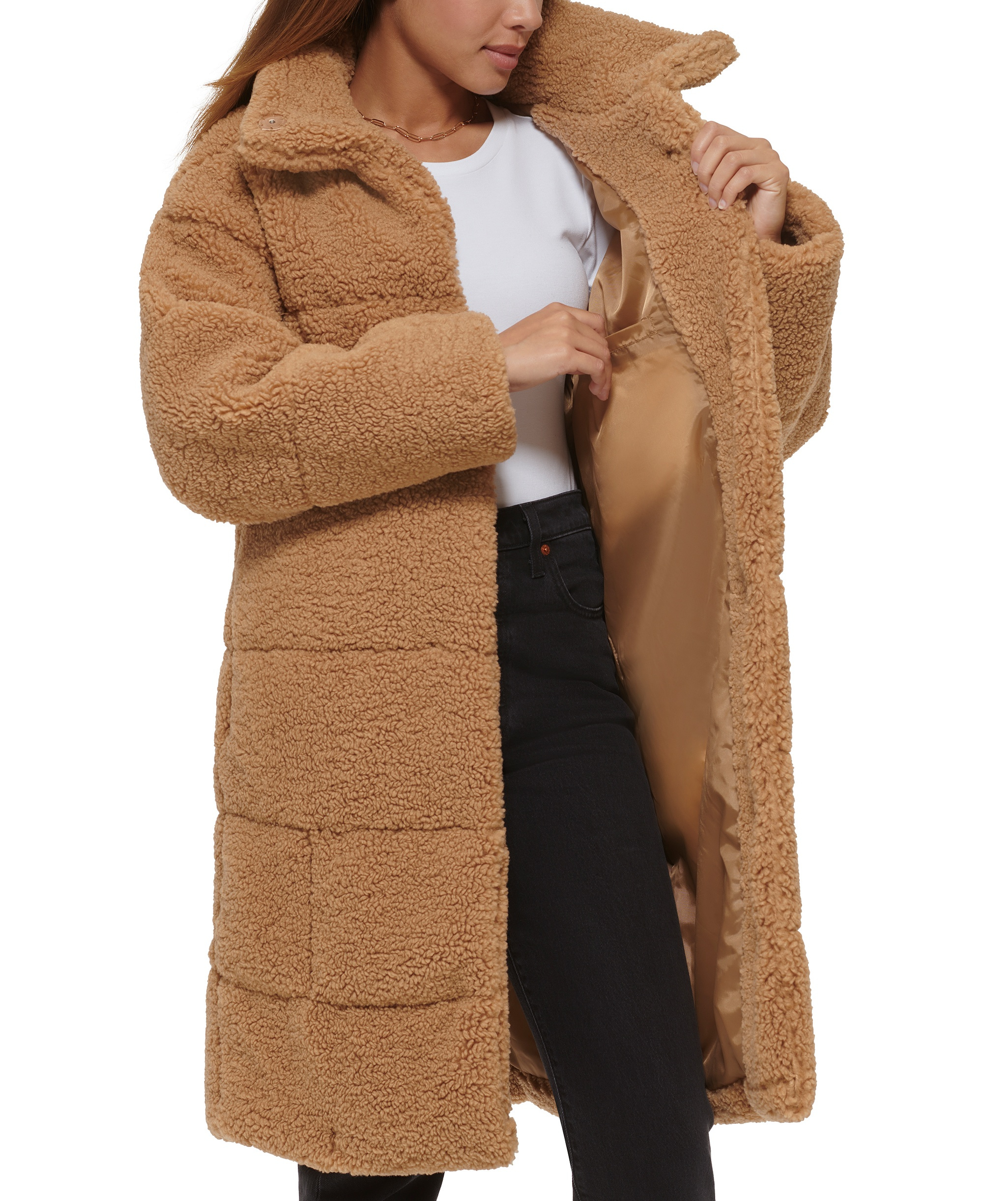 Levi's Women's Long Sherpa Snap-Closure Teddy Coat - Chestnut