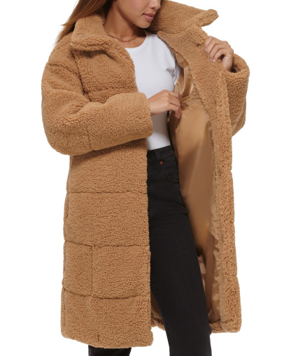Levi's Women's Long Sherpa Snap-Closure Teddy Coat - Chestnut