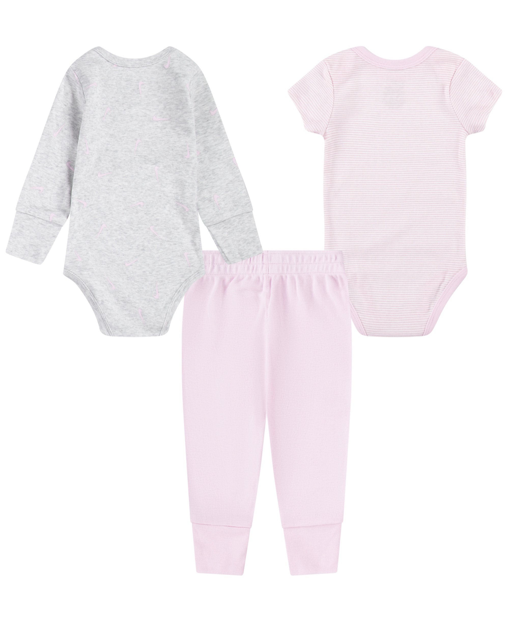 Nike Baby Boys' and Girls' Crewneck Bodysuits and Pants, 3-Piece Set - Gray/Pink
