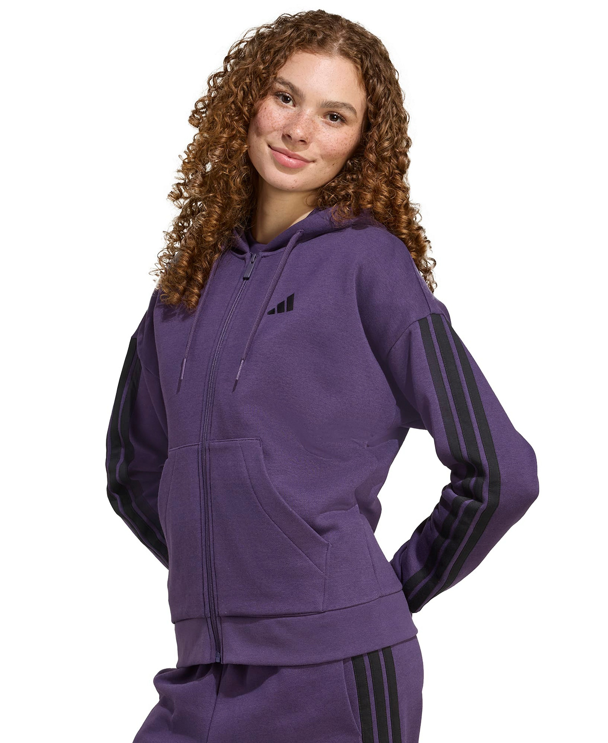 adidas Women's 3-Stripe Fleece Full-Zip Hoodie - Aurora Plum/black