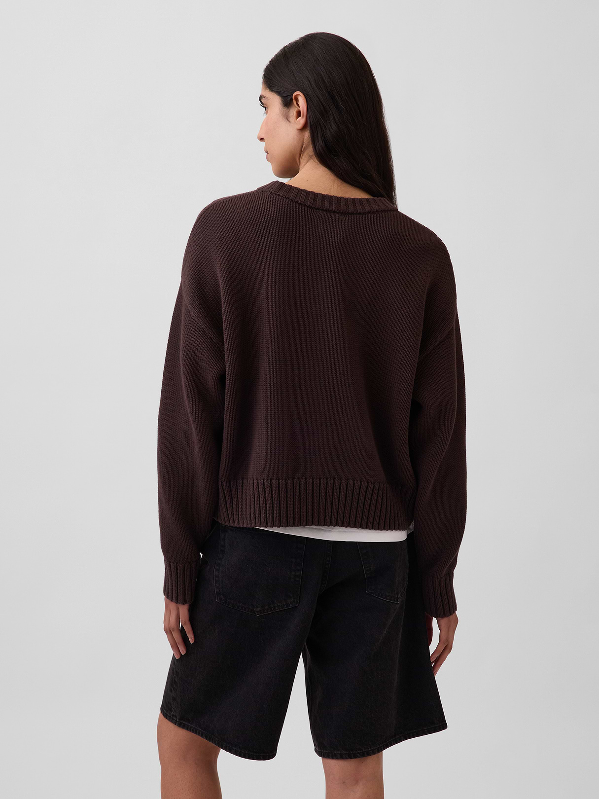 100% Cotton Oversized Crop Sweater - Terra brown