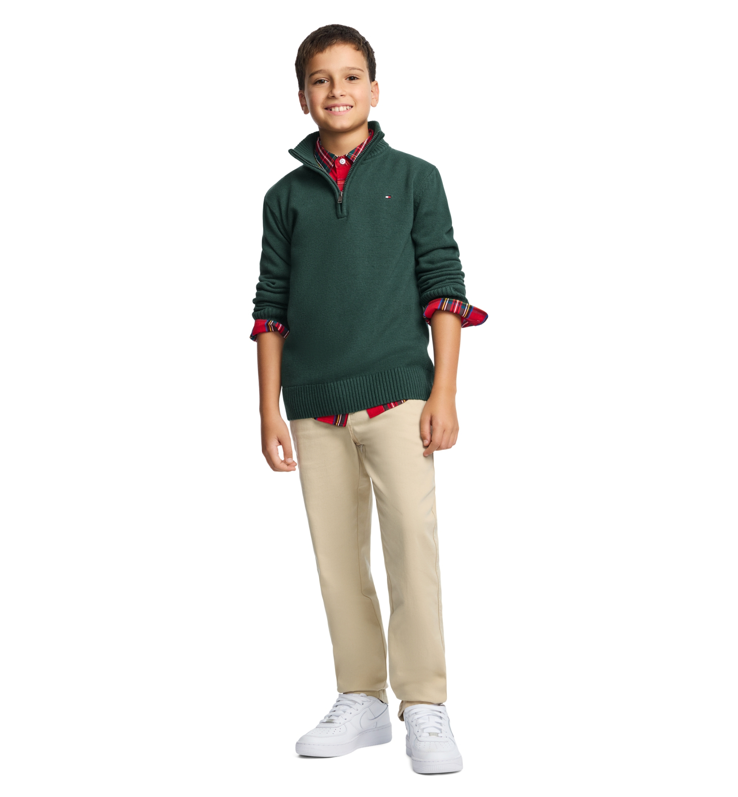 Tommy Hilfiger Boys' 8-20 Zipneck Cotton Quarter-Zip Sweater - June Bug