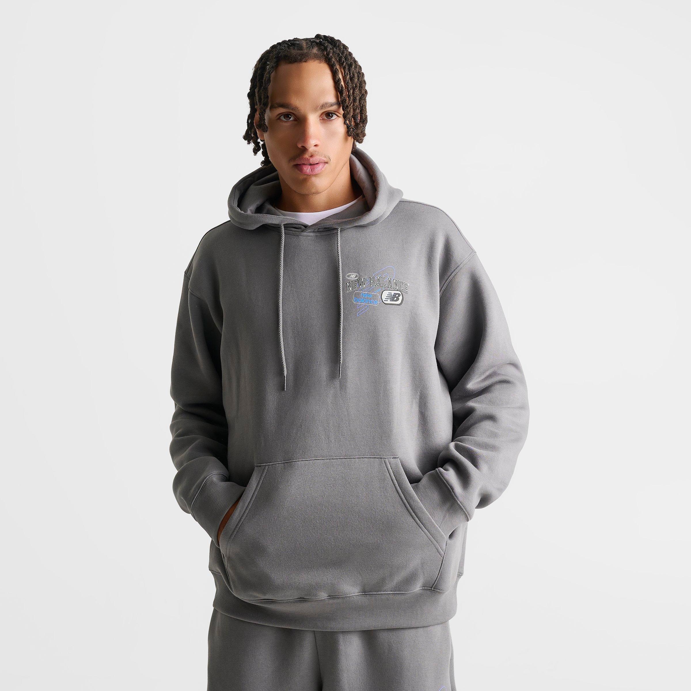 Men's New Balance Puffed Fleece Pullover Hoodie - Grey/Blue - view 3