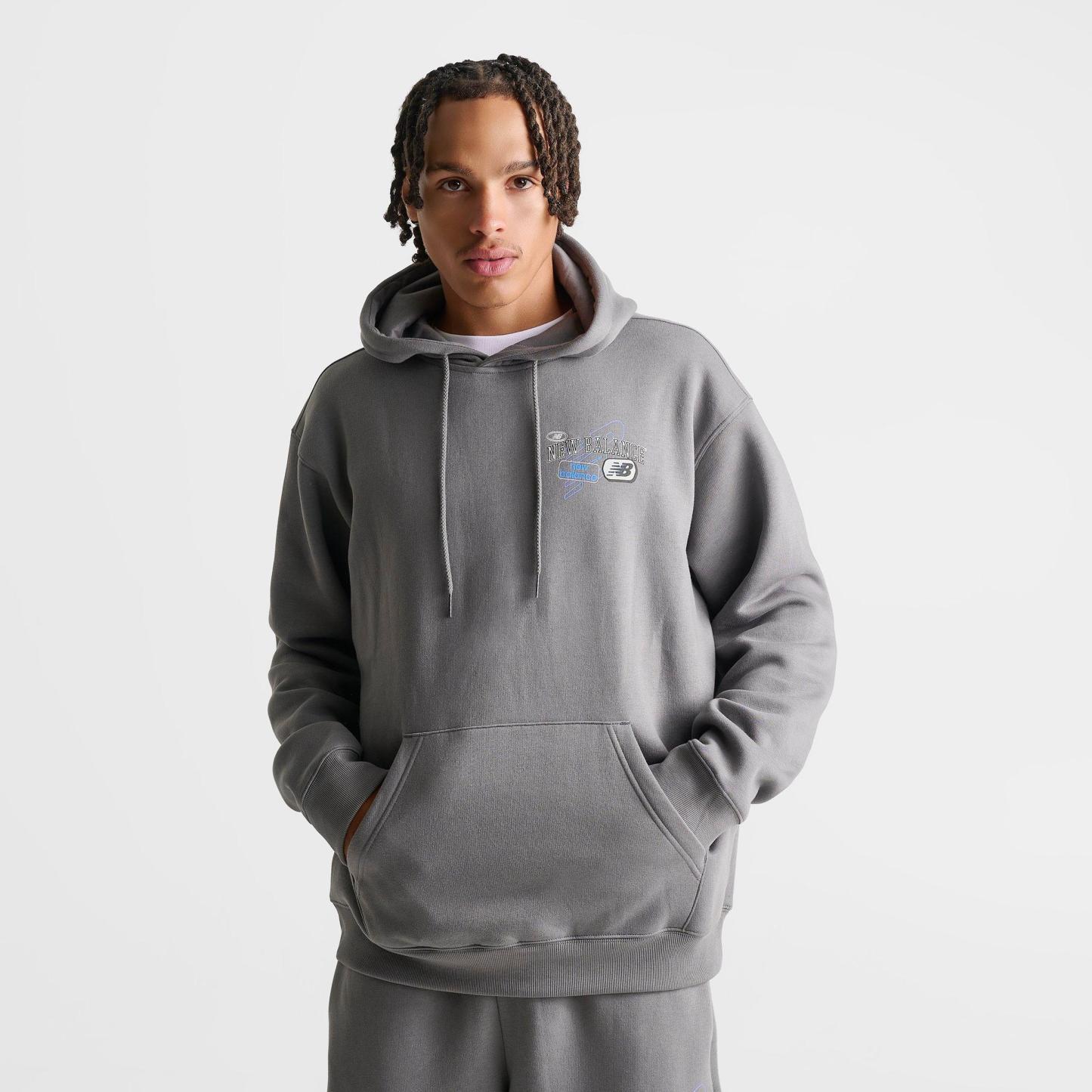 Men's New Balance Puffed Fleece Pullover Hoodie - Grey/Blue - view 3