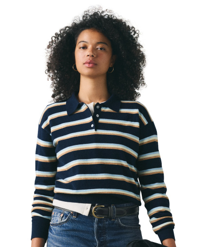 Levi's Premium Women's Long-Sleeve Polo Sweater - Jade Stripe Navy