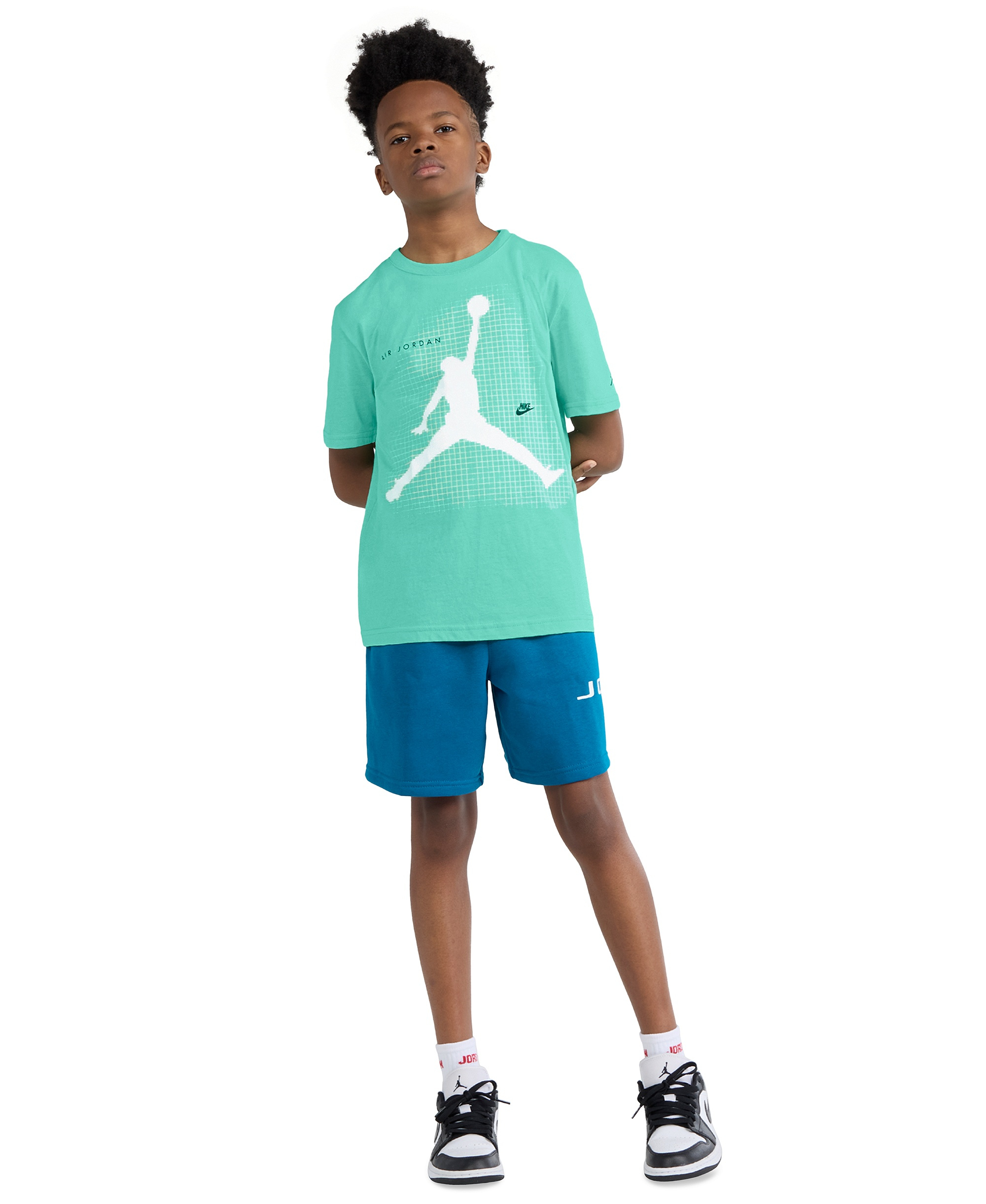 Jordan Boys' 8-20 Jumpman Grid Blur Crewneck T-Shirt - Green Glow