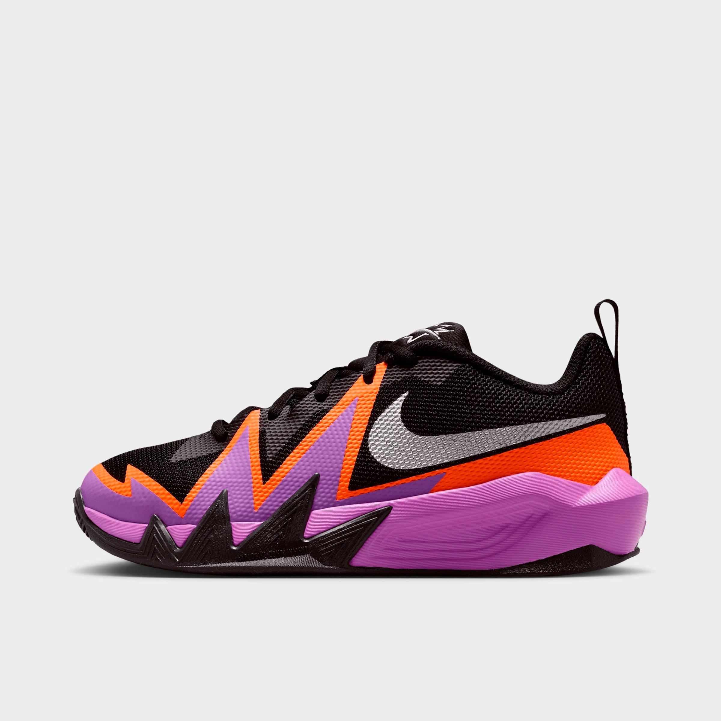 Big Kids' Nithtke S.T. Dynamite Basketball Shoes - Black/Bright Violet/Total Orange/Metallic Silver - Left shoe facing left. Outside of the shoe.