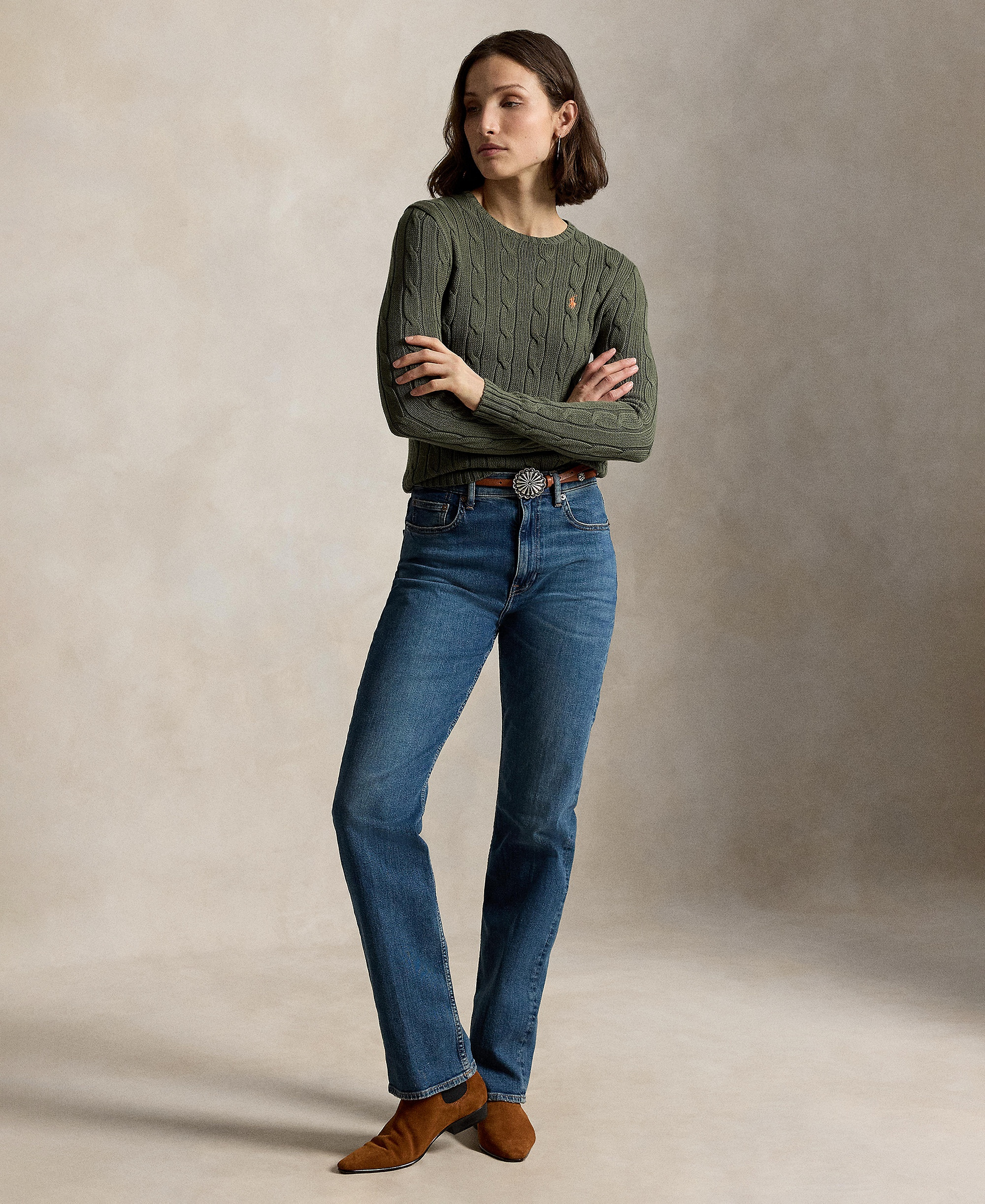 Polo Ralph Lauren Women's Cable-Knit Cotton Crewneck Sweater - Dense Olive