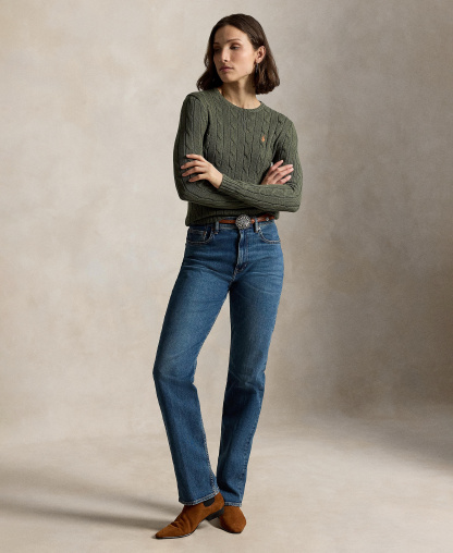 Polo Ralph Lauren Women's Cable-Knit Cotton Crewneck Sweater - Dense Olive