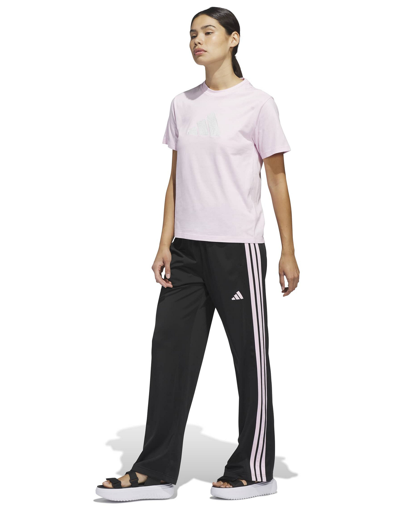 adidas Women's Gingham Big Logo Graphic Crewneck Cotton T-Shirt - Brght Pink