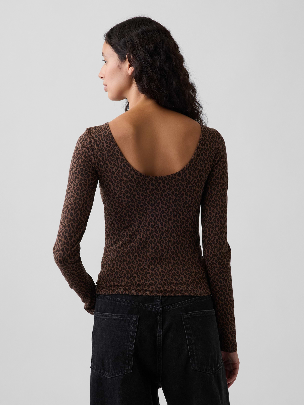 CloseKnit Jersey Scoop-Back T-Shirt - Leopard brown print