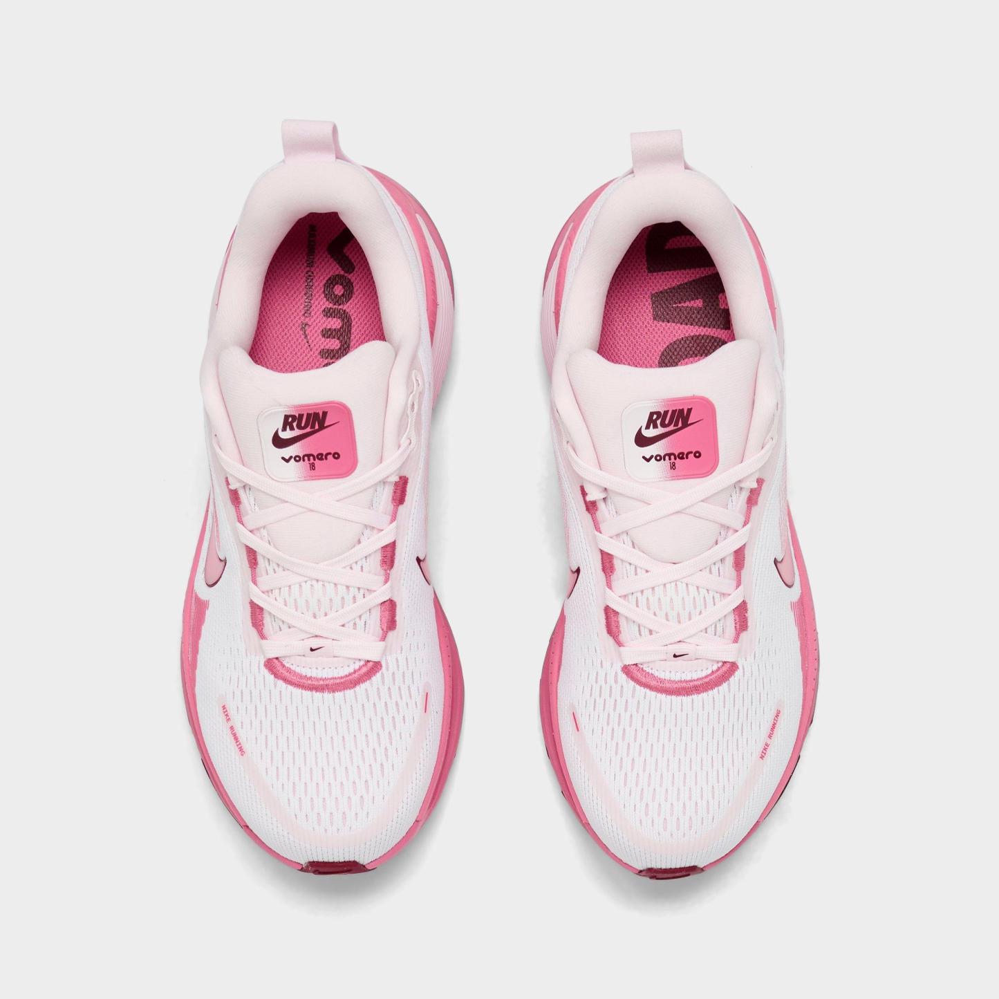 Women's Nithtke Vomero 18 Running Shoes - Part 2 - White/Pearl Pink/Team Red/Peony - Top view