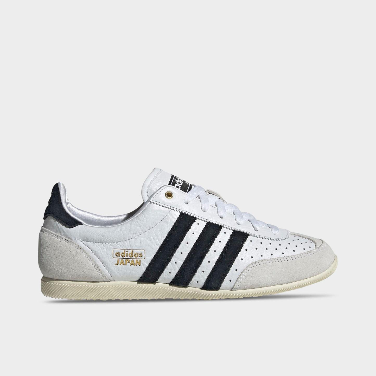 Women's adidas Originals Japan Casual Shoes - Part 3 - Cloud White/Core Black/Gold Metallic - Left shoe facing left. Outside of the shoe.