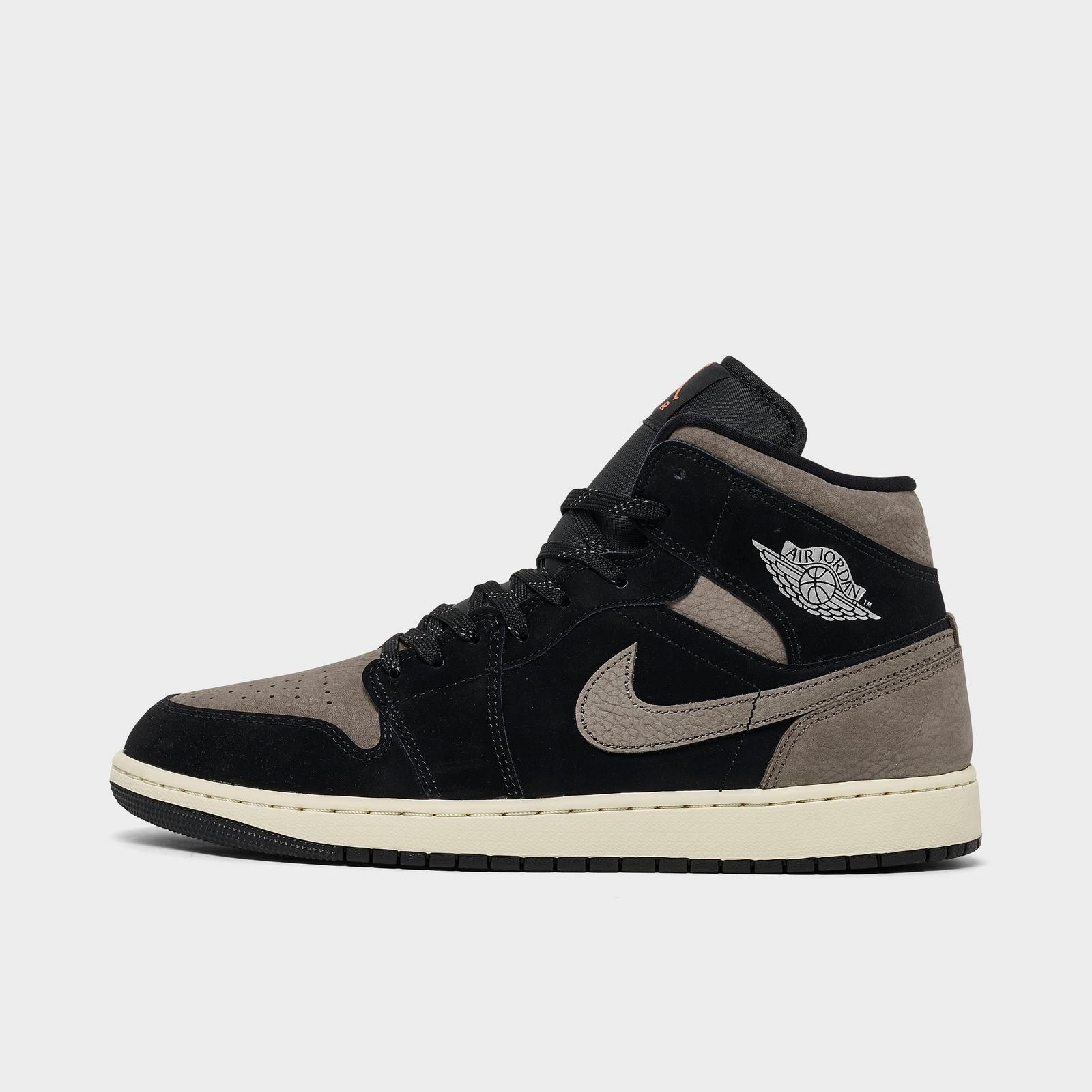 Men's Air Jordan Retro 1 Mid SE Casual Shoes - Black/Light Wild Mango/Olive Grey - view 1