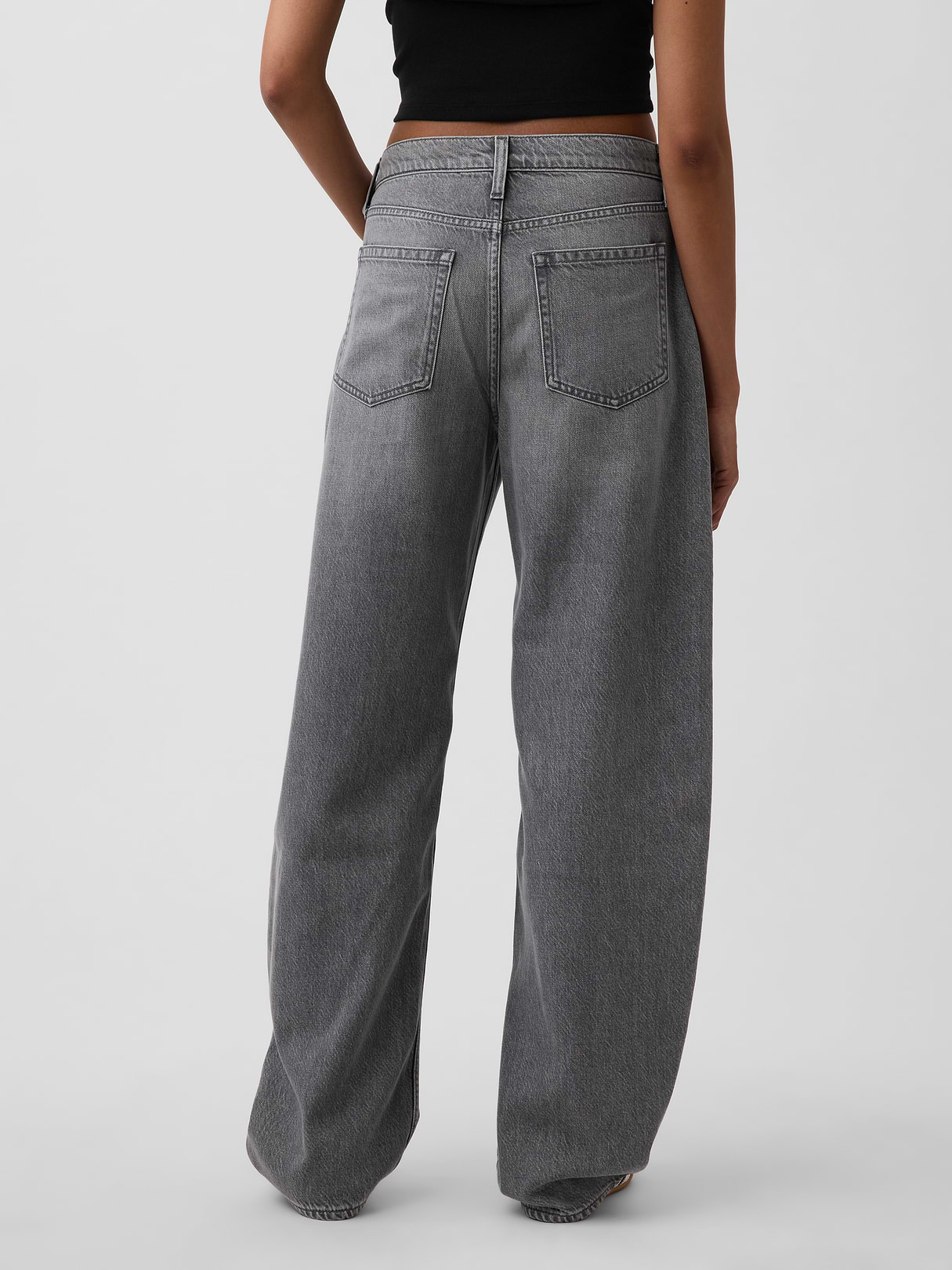 High Rise Khaki Stripe Barrel Jeans - Grey wash